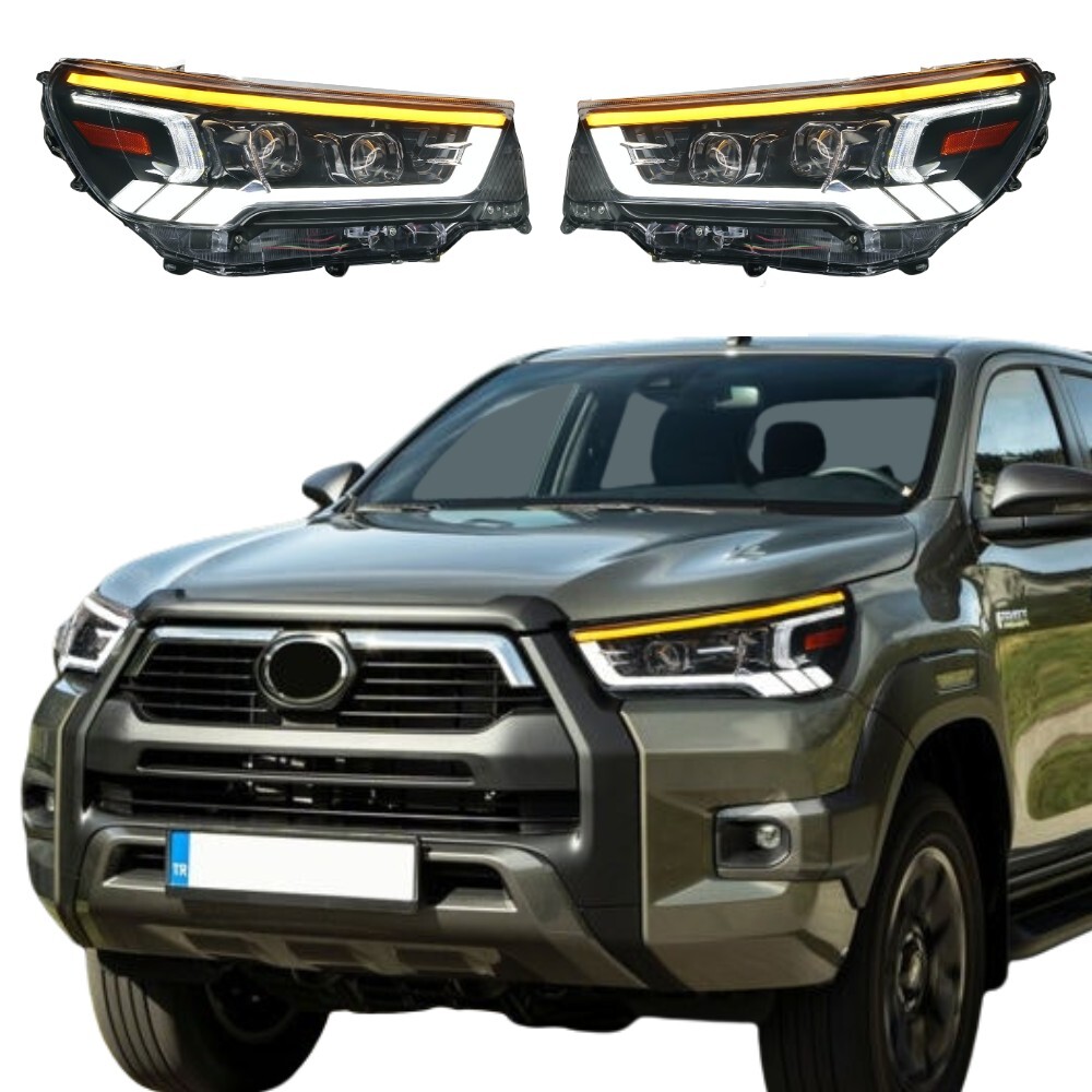 Sequential LED Head Lights Suits Toyota Hilux 2021 Onward Headlights DRL Lamp Pair Front V2