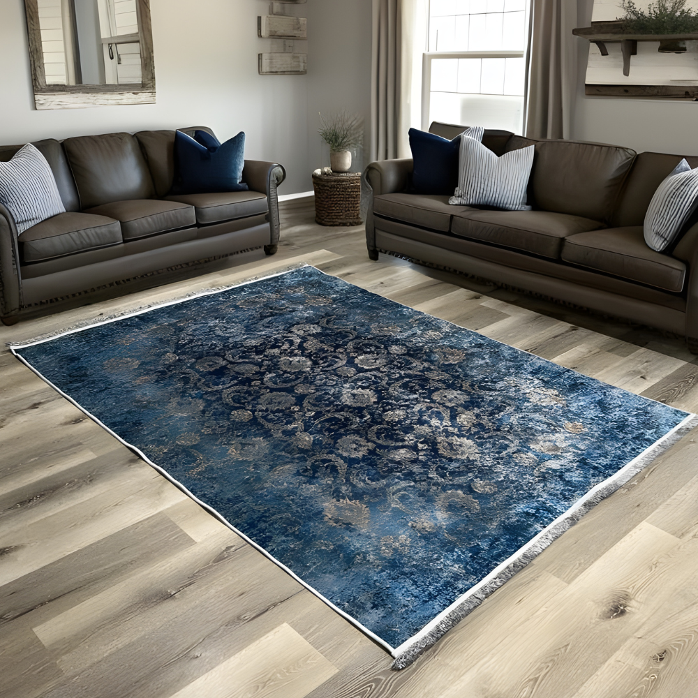 130x190 CM Blue Gold Versailles Turkish Floor Carpet Rugs Modern Carpet Rug Large Bedroom Living Room Anti-Slip