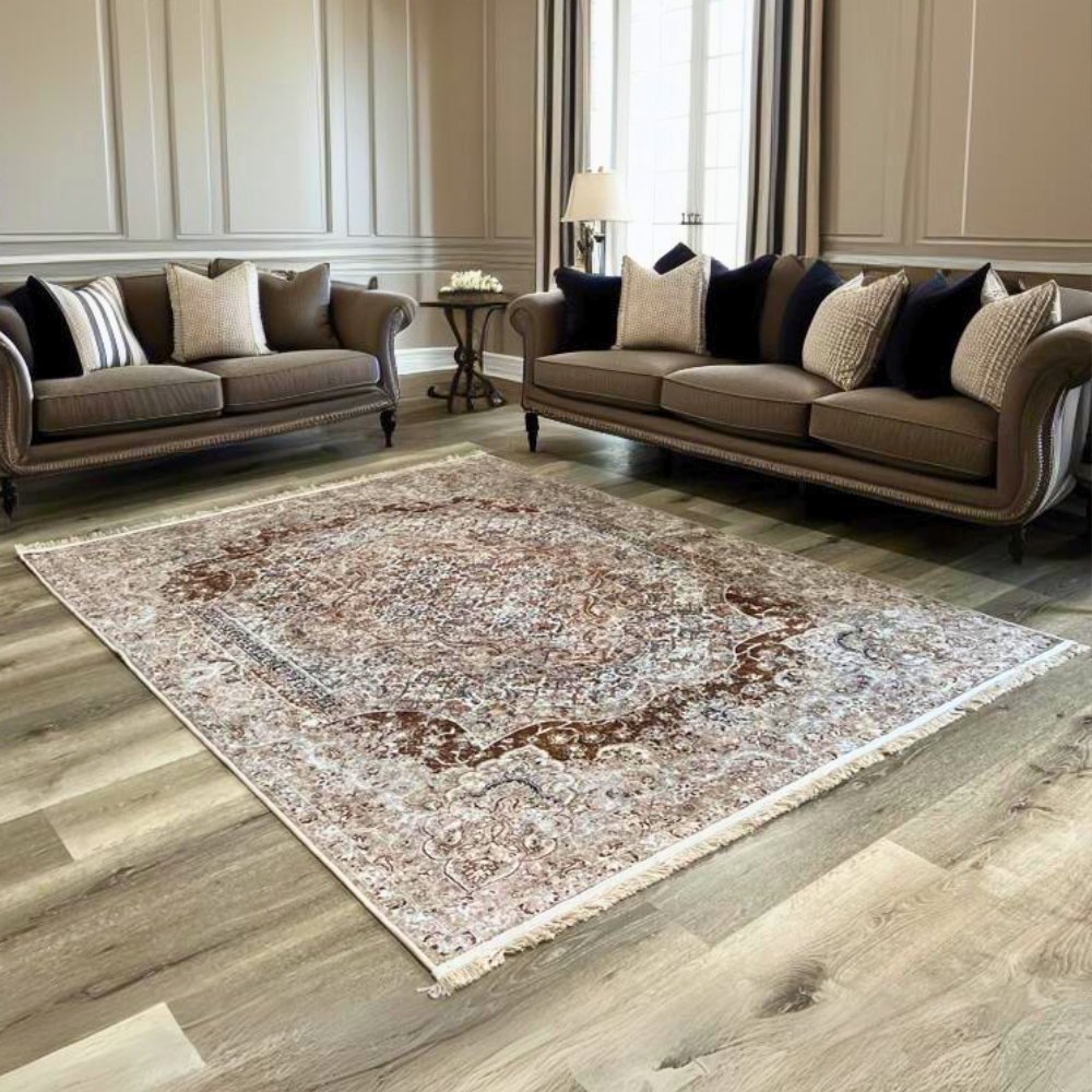 130x190 CM Brown Beige Santorini Turkish Floor Carpet Rugs Modern Carpet Rug Large Bedroom Living Room Anti-Slip [Carpet Size: 130 x 190 cm]