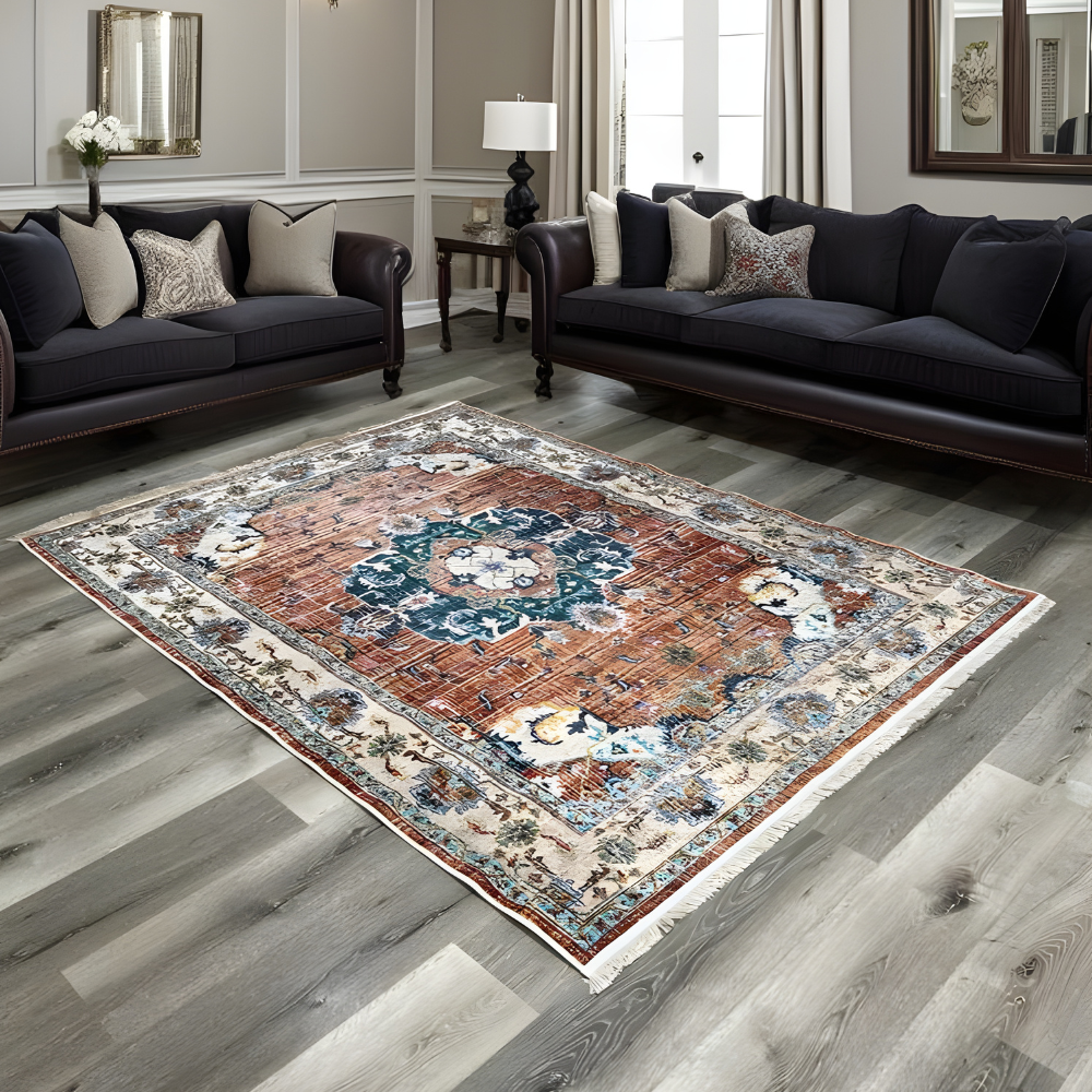 130 x 190 CM Orange Blue Serenity Turkish Floor Carpet Rugs Modern Carpet Rug Large Bedroom Living Room Anti-Slip [Carpet Size: 130 x 190]