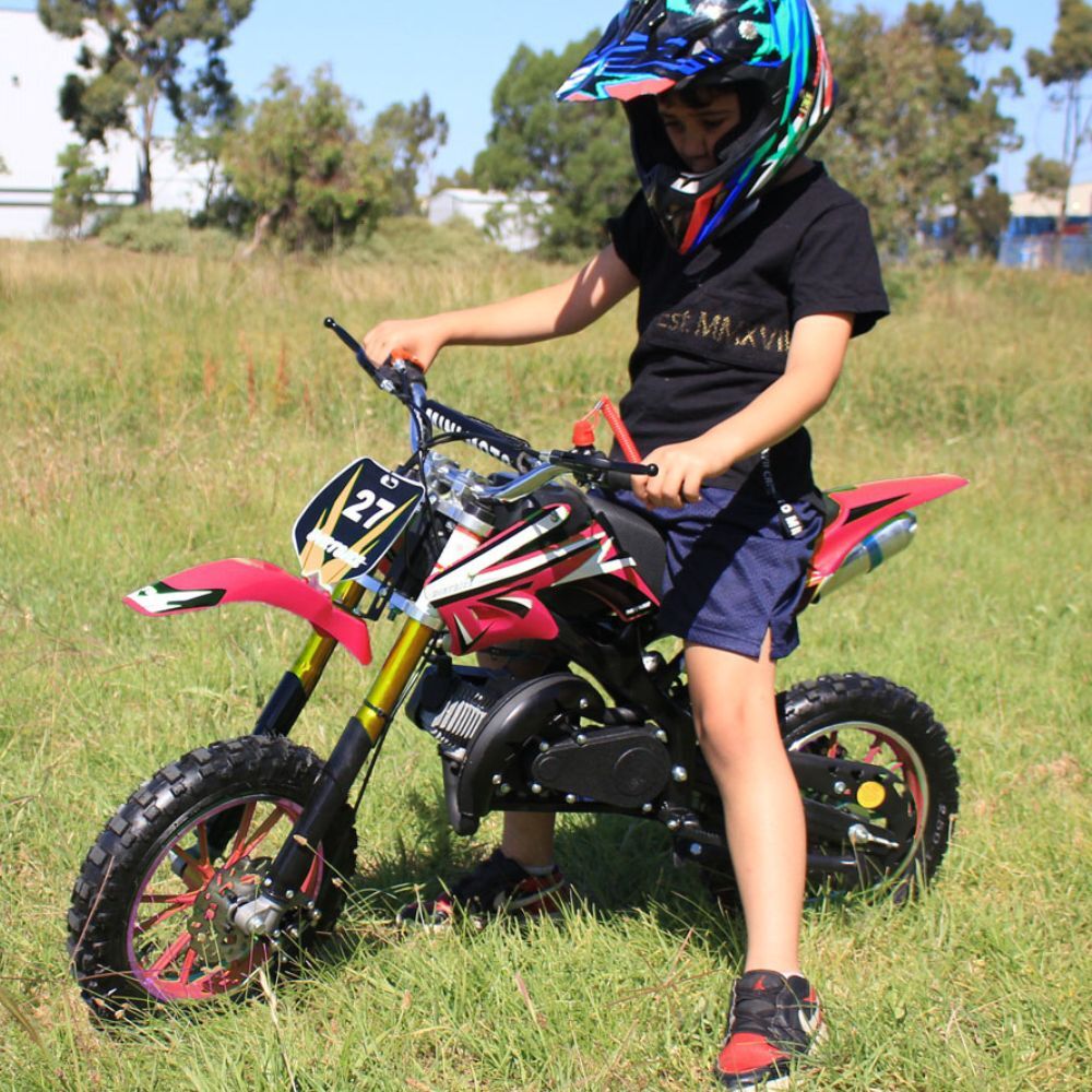 Kids 49CC Petrol Dirtbike For Kids Ride On Bike 2 Stroke Off Road Steel Red Dirt Motorbike