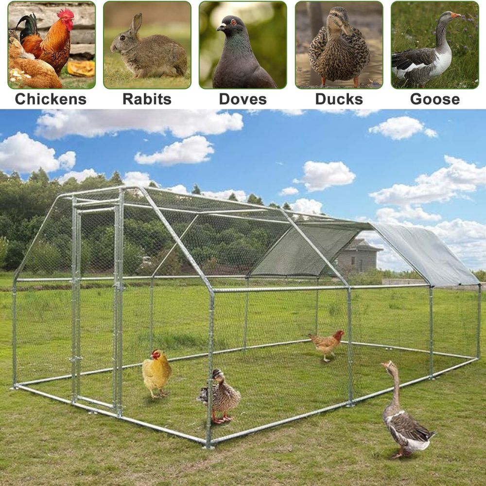 FLAT XX-LARGE 45 Chicken Coop Cage House 3 Room Rabbit Guinea Pig Walk-in 6 x 3 x 2M Steel Metal Run Enclosure Poultry Quail
