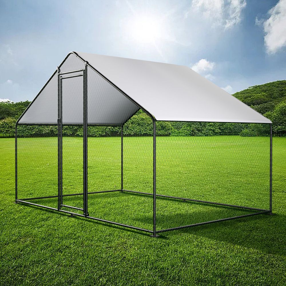 LARGE BLACK 15 Chicken Coop Cage House 1 Rooms Rabbit Guinea Pig Walk-in 2 x 3 x 2M Steel Metal Run Enclosure Poultry Coup