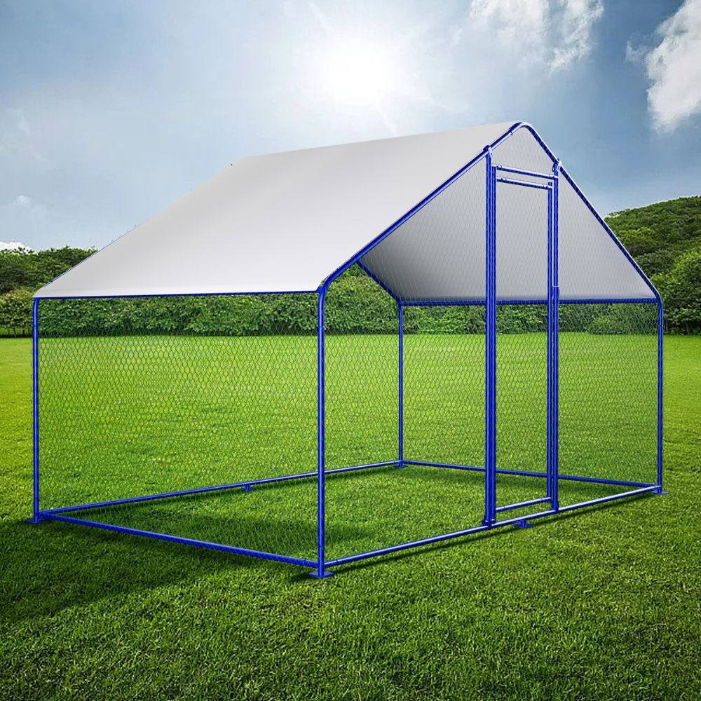 LARGE BLUE 15 Chicken Coop Cage 1 Rooms Rabbit Guinea Pig Walk-in 4 x 3 x 2M Steel Metal Run Enclosure Poultry Coup