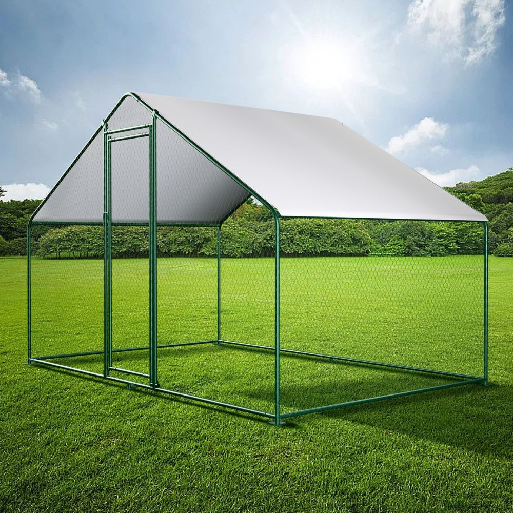 LARGE GREEN 15 Chicken Coop Cage 1 Rooms Rabbit Guinea Pig Walk-in 2 x 3 x 2M Steel Metal Run Enclosure Poultry Coup