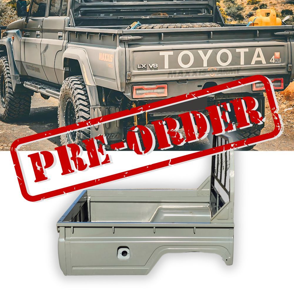 PRE-ORDER ONLY | Steel Tub Tray Suits Landcruiser 79 series Dual Cab Unpainted Rear Wellbody Undercoat with Tail lights and latches