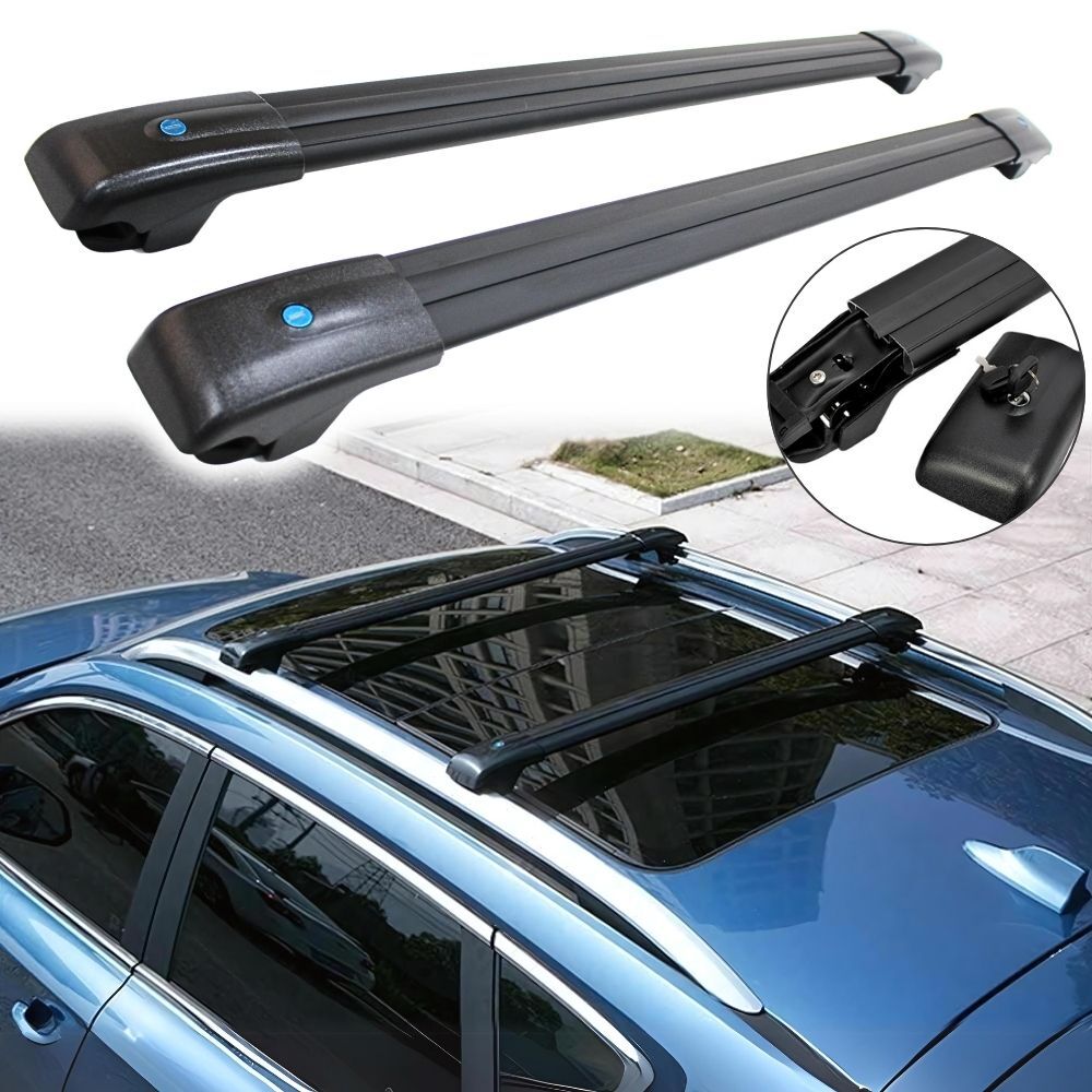 2 x Premium Aluminium Roof Cross Bars Suits Landcruiser 200 series Raised Rails Black Rack Crossbars Luggage Carrier