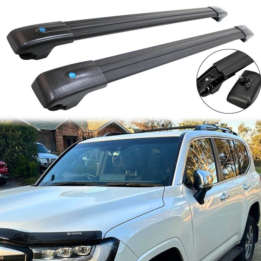 2 x Aluminium Roof Cross Bars Suits Landcruiser 300 series Lockable Black Rack Crossbars Luggage Carrier