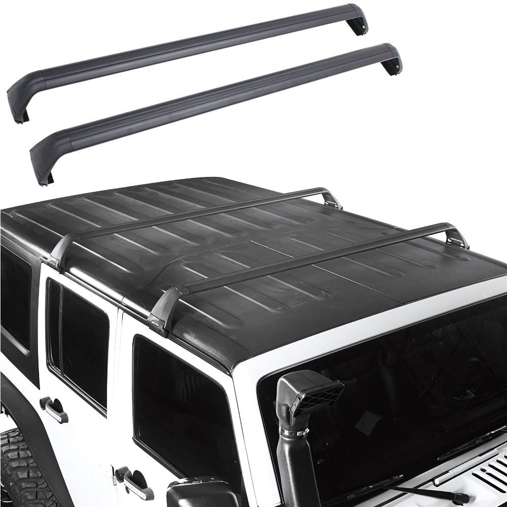 2 x Aluminium Roof Cross Bars Black Suits Jeep Wrangler JK JL JT Gladiator Rack Crossbars 4WD Carrier 4 Door