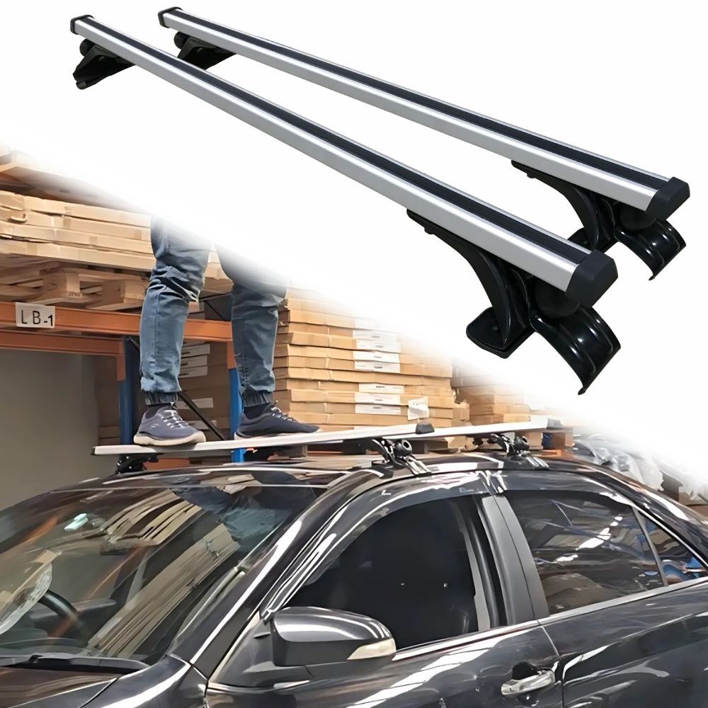 2 x Aluminium Clamp Style Roof Cross Bars Suits Door Pillars Upto 10cm Silver Crossbars Rack Luggage Carrier