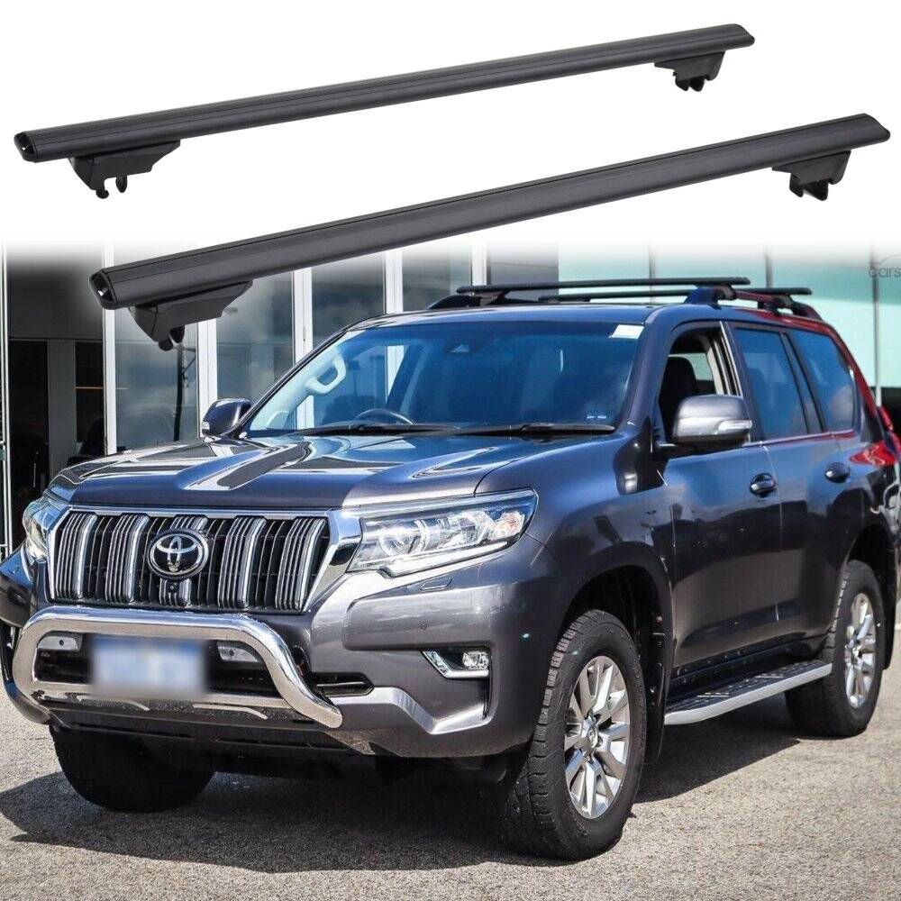 2 x Universal Aluminium Clamp Style Roof Cross Bars Suits flush and high raised rails 130cm Black Lockable Crossbars Rack Luggage Carrier