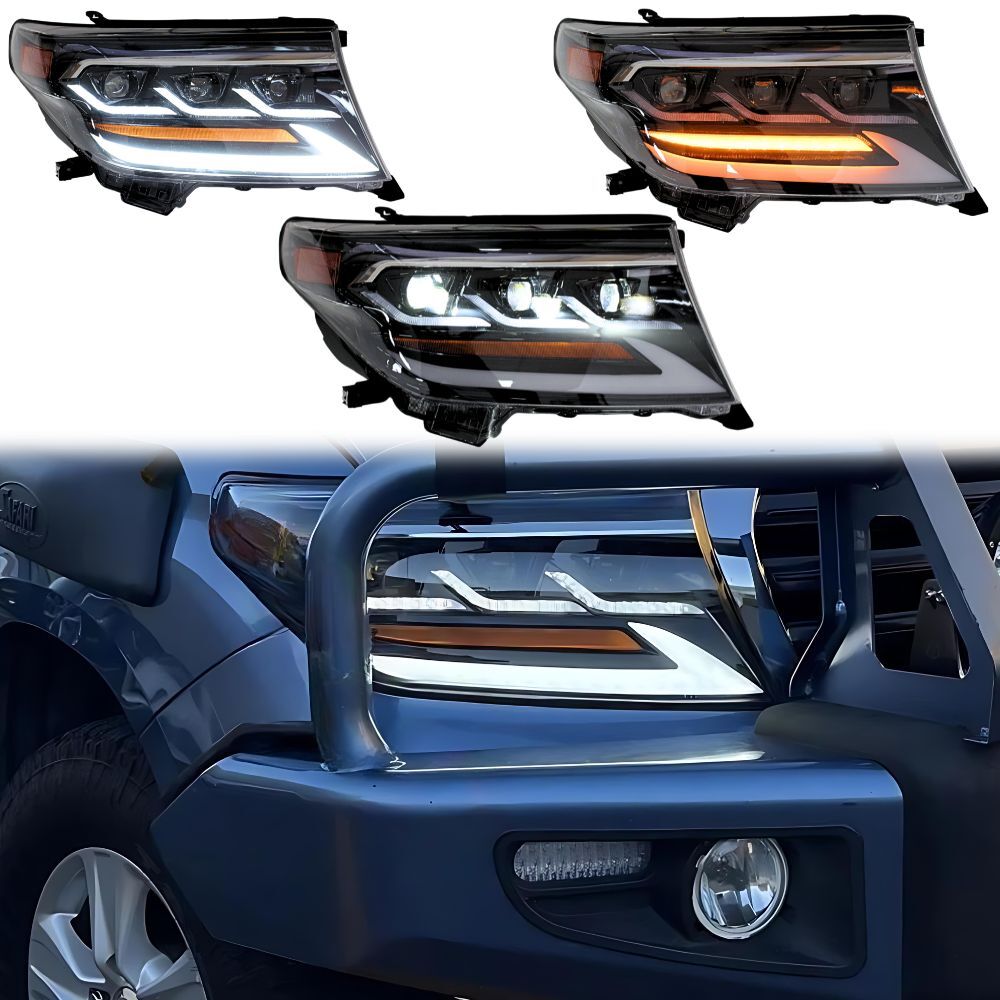 LED Triple Lens Luxury Upgrade Headlights DRL Projector Suits Landcruiser 200 series 2008 - 2015 Front Head lights