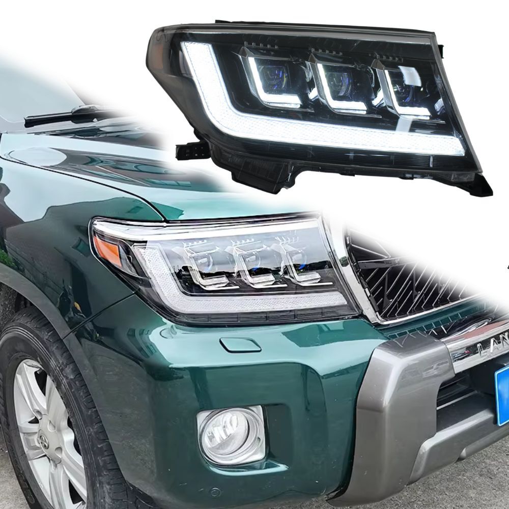 LED Triple Lens Head Lights DRL Projector Suits Landcruiser 200 series Pre-Facelift 2008 - 2015 Front Headlights