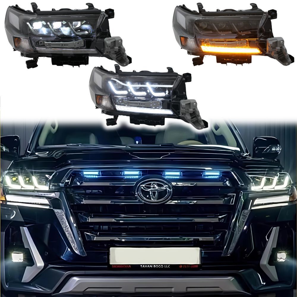 Led Triple Lens Headlights DRL Suits Landcruiser 200 series 2016 onwards Front Head lights Luxury Upgrade Facelift