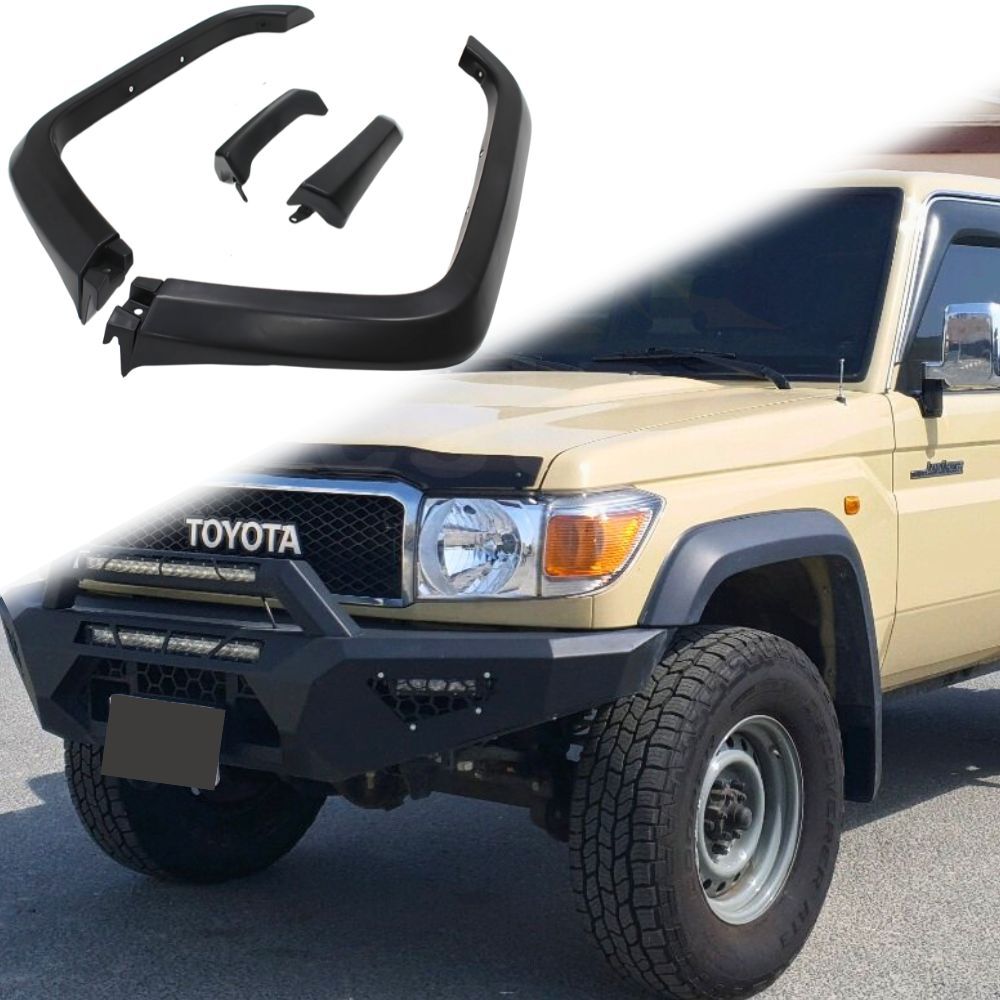 Front OEM Style Matte Black Fender Flares Suit Landcruiser 79 Series Single Dual Cab 2007 - 2023 Guard Smooth Finish PP Plastic