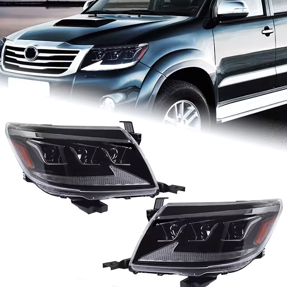 Cobra 4x4 Triple Lens LED DRL Headlights Suits Hilux 2011 - 2015 Facelift N70 Head Lights Lamp