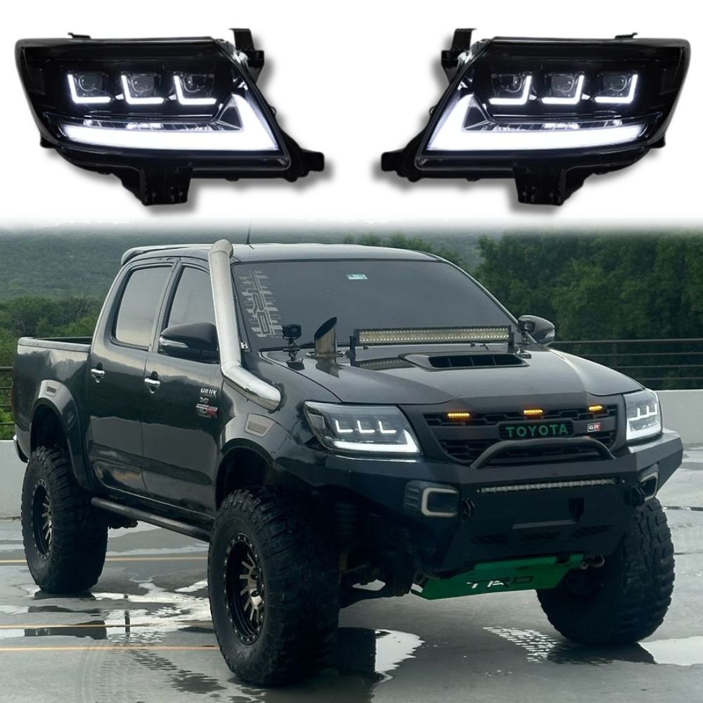 Cobra 4x4 Triple Lens LED DRL V5 Headlights Suits Hilux 2011 - 2015 Facelift N70 Head Lights Lamp