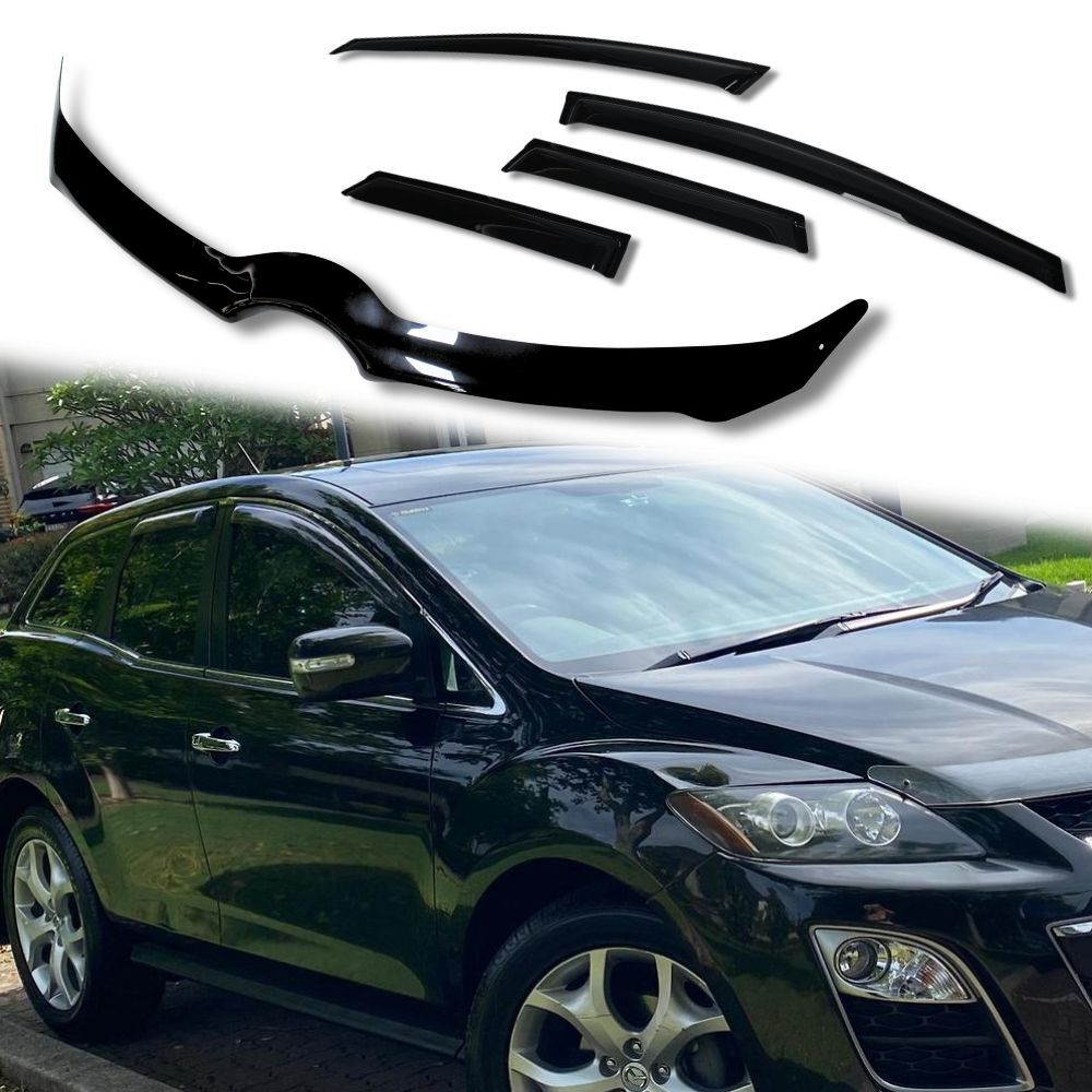 Bonnet Protector & Weather Shields fits Mazda CX-7 CX7 Black Visors Guard Wind Deflector Hood