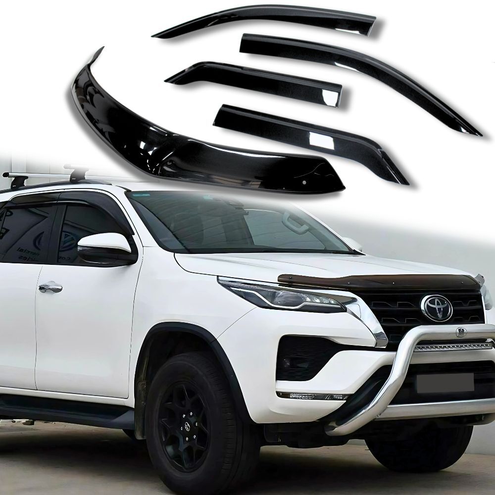 Bonnet Protector & Weather Shields fits Toyota Fortuner 2015 - 2020 Black Visors Guard Wind Deflector Hood