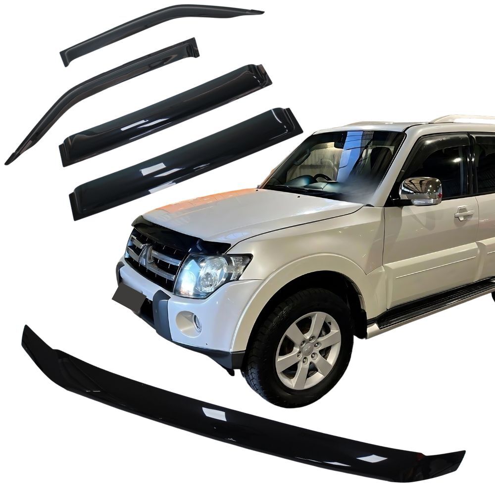 Bonnet Protector & Weather Shields suits Mitsubishi Pajero 2007 - 2021 NS NT NW NX Black