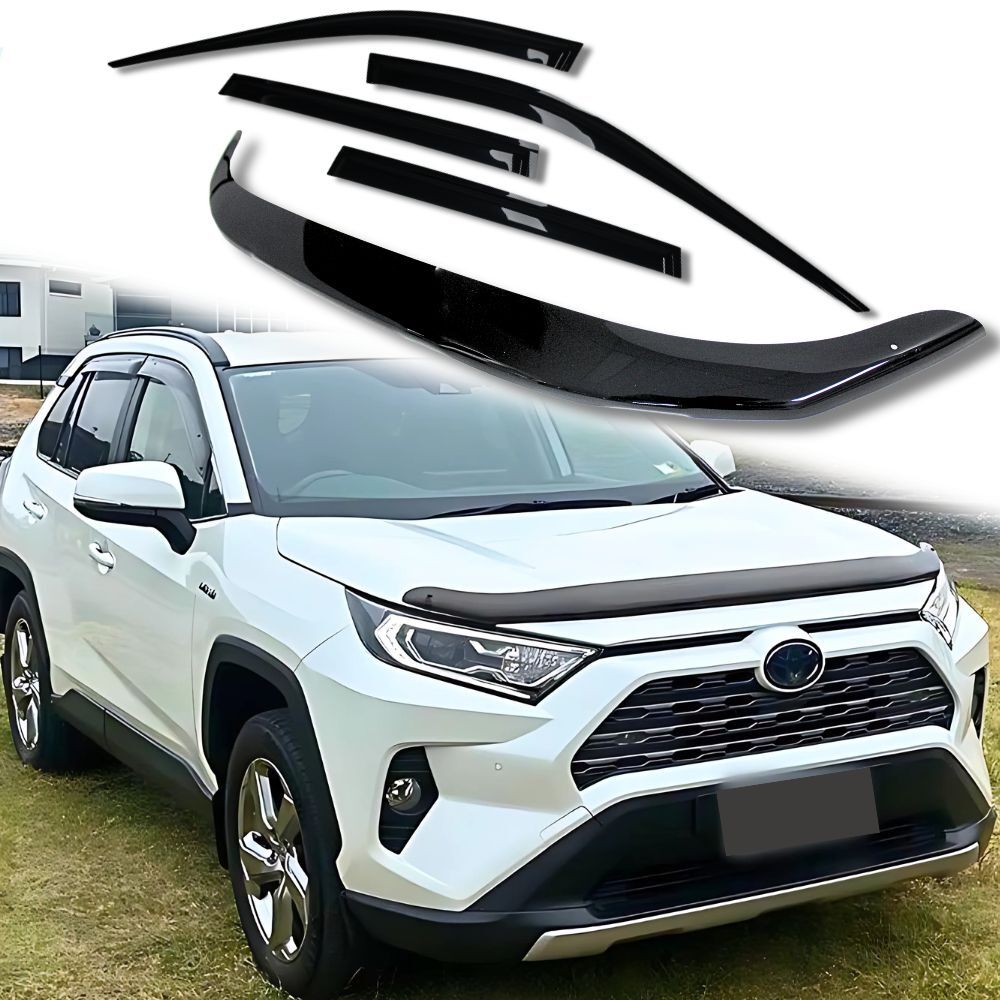 Bonnet Protector & Weather Shields fits Toyota Rav4 2019 Onwards Rav 4 Black Visors Guard Wind Deflector Hood