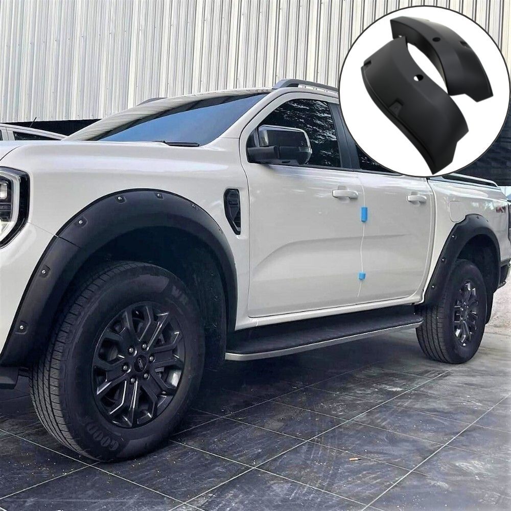 Pocket Style Matte Black Fender Flares Suits Ford Ranger Next Gen Wildtrak 2022 on Dual Cab with bumper sensors Wildtrack