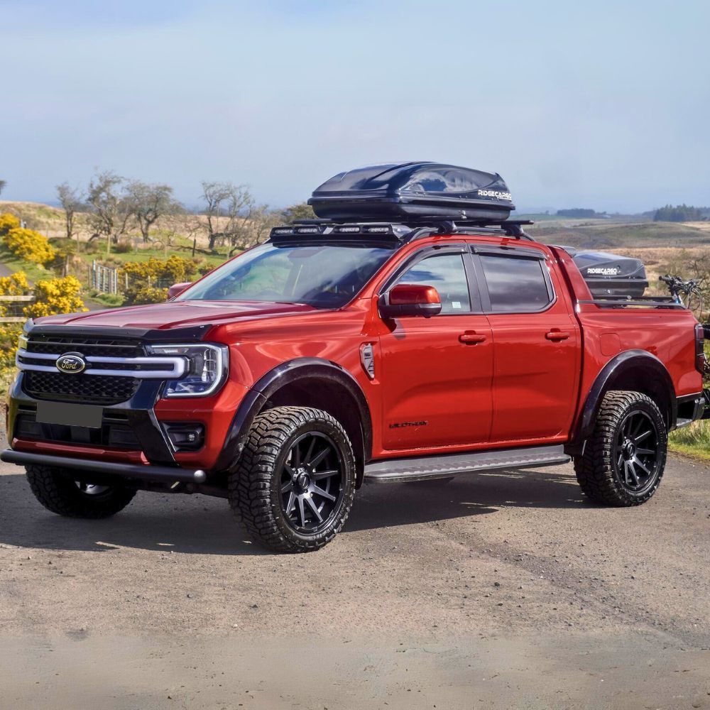 Slim Fender Flares Thin Gloss Black Fits Ford Ranger Next Gen 2022 Onwards Wildtrak MY22 Dual Cab With Sensor hole Guard Trim 