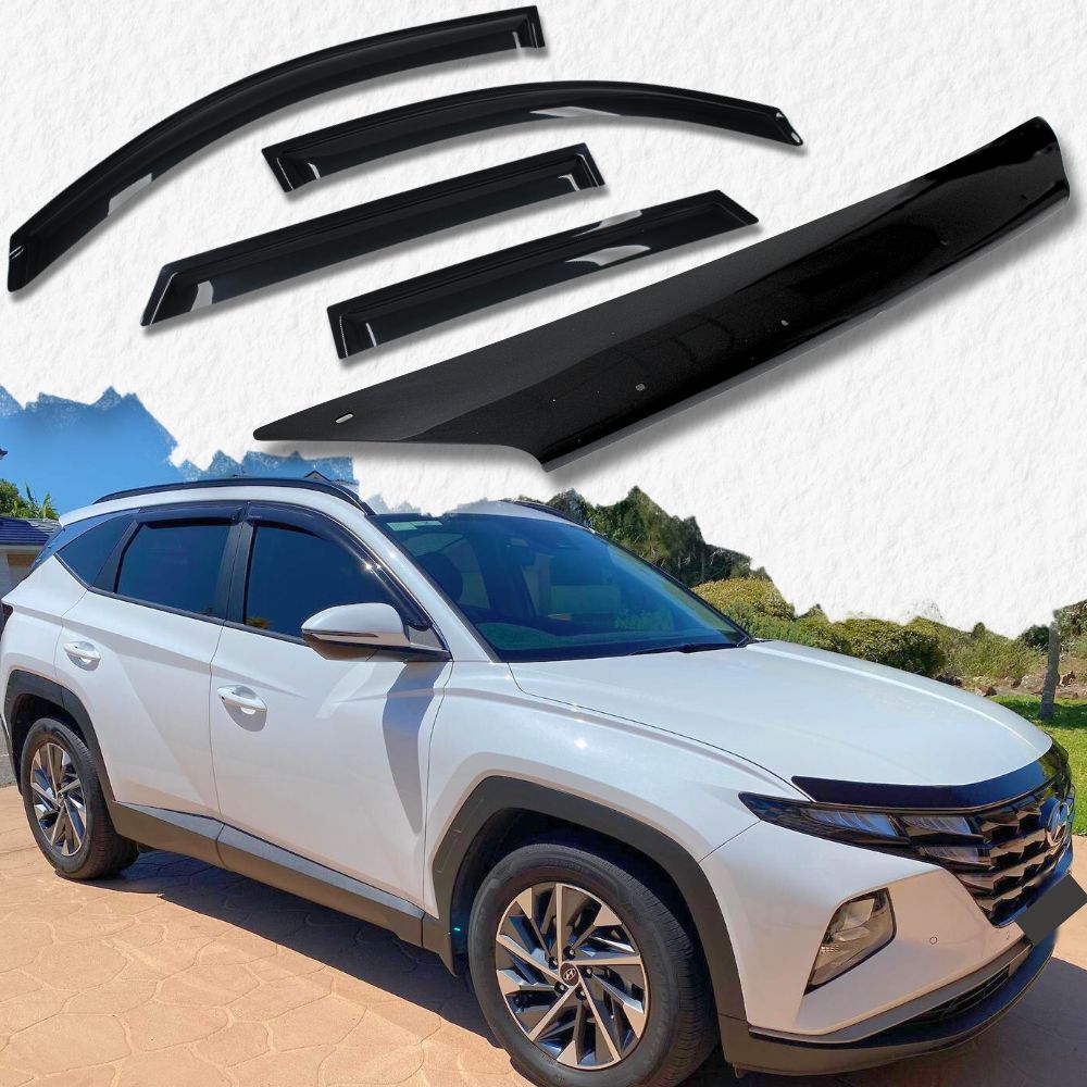 Bonnet Protector & Weather Shields fits Hyundai Tucson 2015 - 2020 Black Visors Guard Wind Deflector Hood