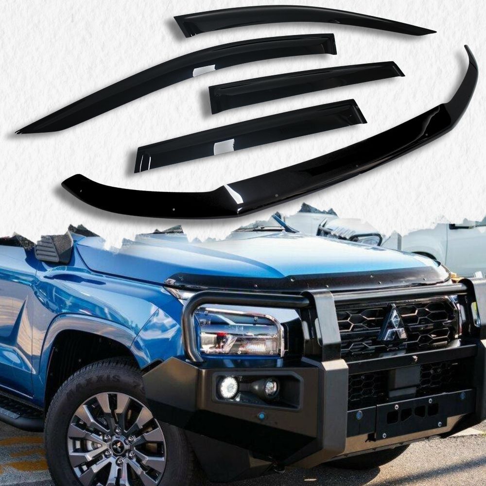 Bonnet Protector & Weather Shields fits Mitsubishi Triton MV 2024 Onwards Black Visors Guard Wind Deflector Hood