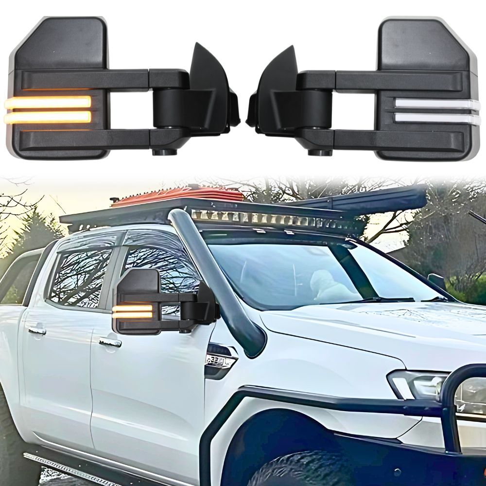 G3 Extendable Towing Mirrors suit Ranger PX PX2 PX3 2012 - 2021 XL XLT XLS Wildtrak Raptor Black Electric LED Indicators Caravan