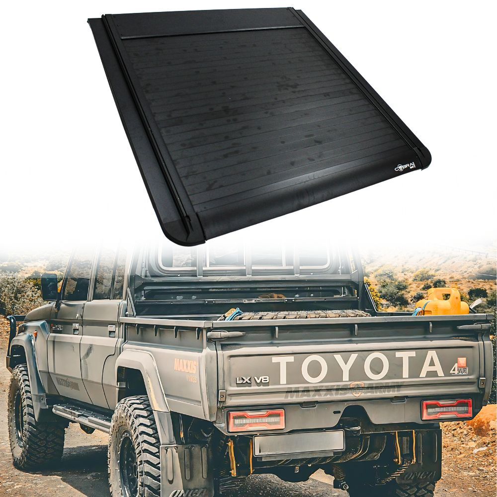 Premium Cobra 4x4 Electric Retractable Roller Shutter fits Landcruiser 79 Series Dual Cab Tub Tonneau Roll Cover Black Lid