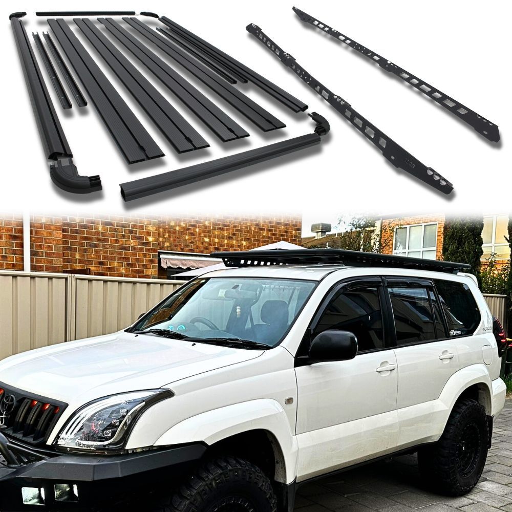 Unassembled Aluminium Flat Roof Rack Fits Land Cruiser Prado 120 Series 220cm x 125cm Tradie Black