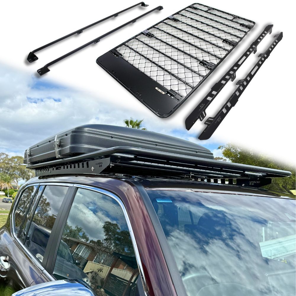 Aluminium Flat Mesh Roof Rack With Removeable Side Rails Suits Landcruiser 100 105 Series Platform Brackets Black Powder Coated