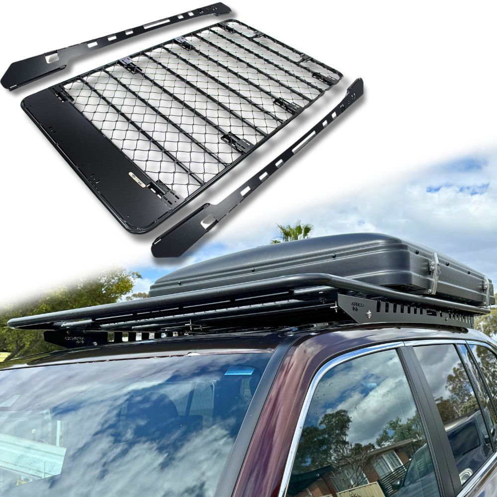 Aluminium Flat Mesh Roof Rack Platform Suits Landcruiser 100 105 Series Brackets Black Powder Coated