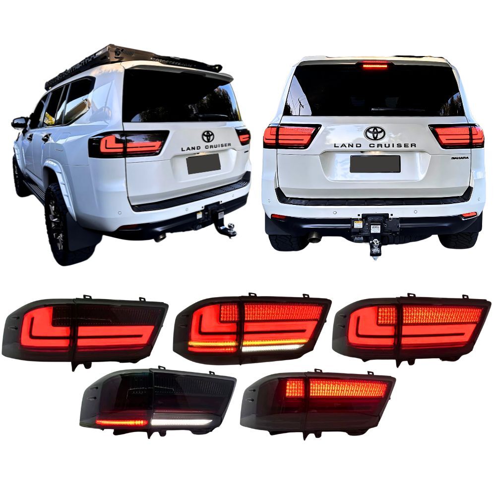 Smoked Black LED Tail Lights For Landcruiser 300 Series Taillights Pair Sequential 