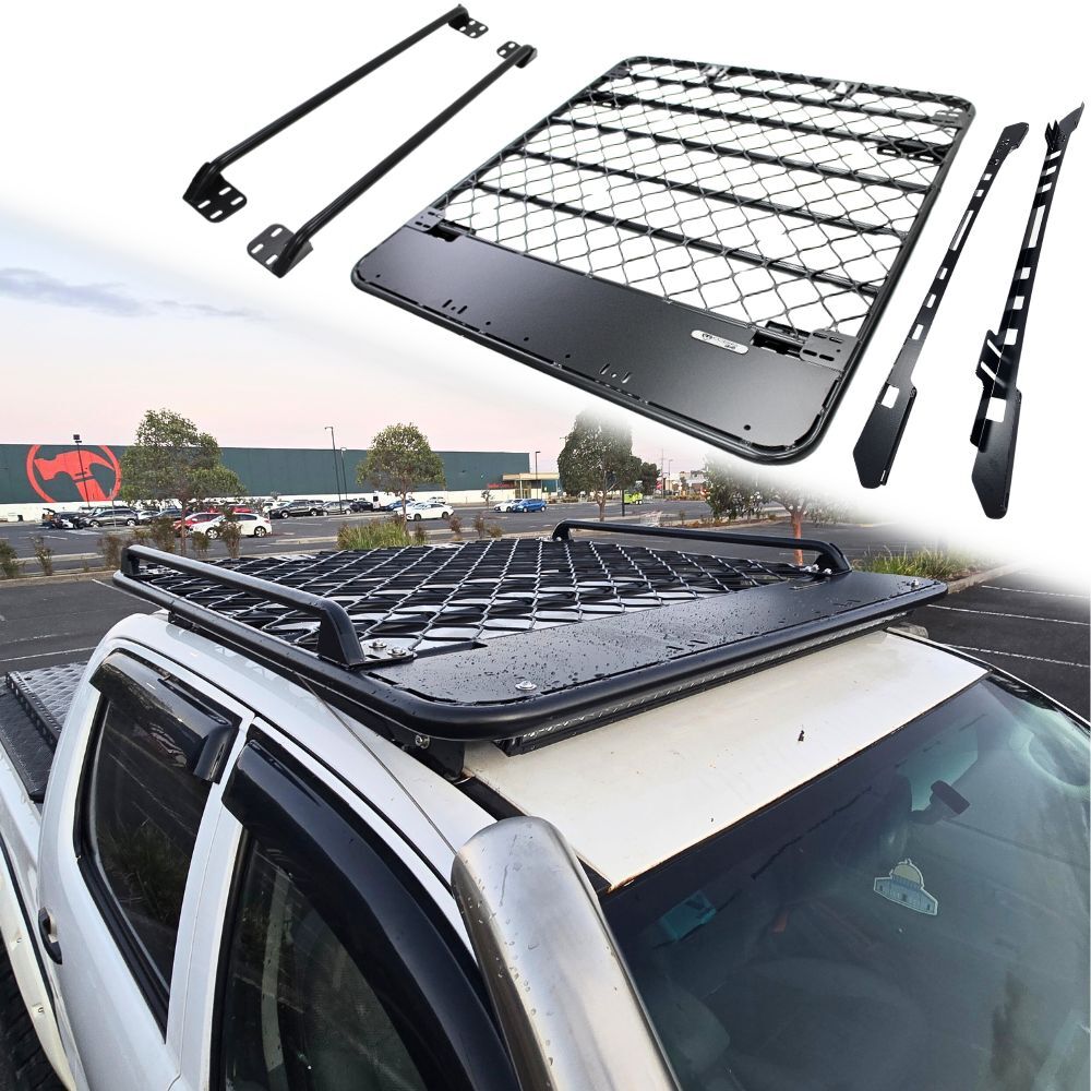 Aluminium Flat Mesh Roof Rack With Removable Side Rails Suits Amarok 2010 - 2022 Platform Brackets Black Powder Coated