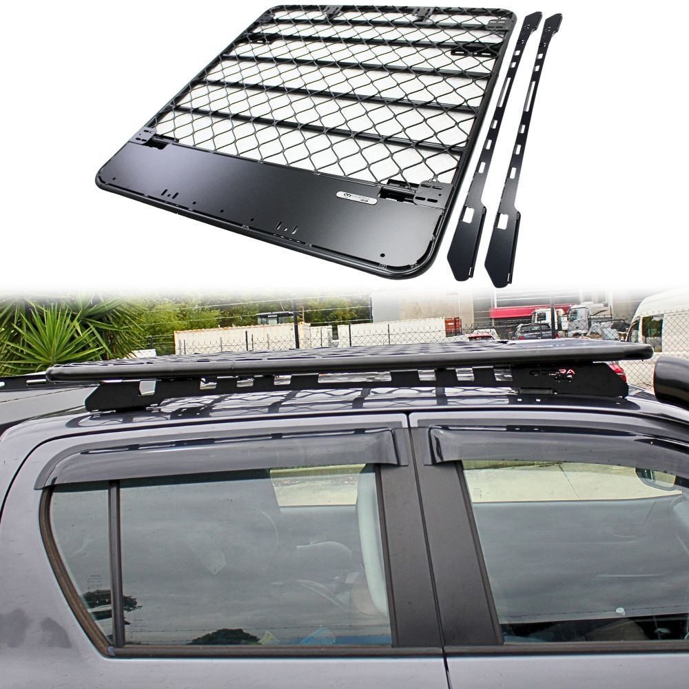 Aluminium Flat Roof Rack Platform Suits Amarok 2010 - 2022 Dual Cab Brackets Black Powder Coated