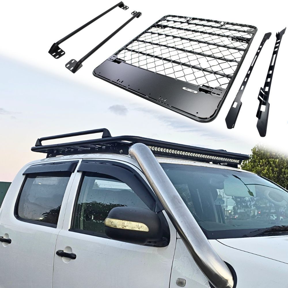 Aluminium Flat Mesh Roof Rack With Removeable Side Rails Suits Mazda BT50 2021 Onwards Platform Brackets Black Powder Coated