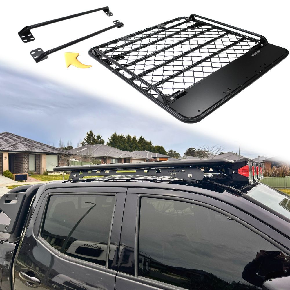 Aluminium Flat Mesh Roof Rack With Removeable Side Rails Suits Holden Colorado 2012 Onwards Platform Brackets Black Powder Coated