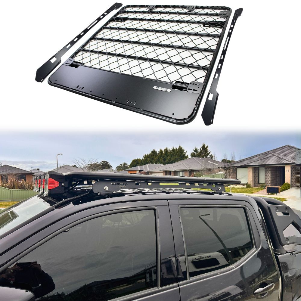 Aluminium Flat Roof Rack Platform Suits Holden Colorado 2012 Onwards Dual Cab Brackets Black Powder Coated