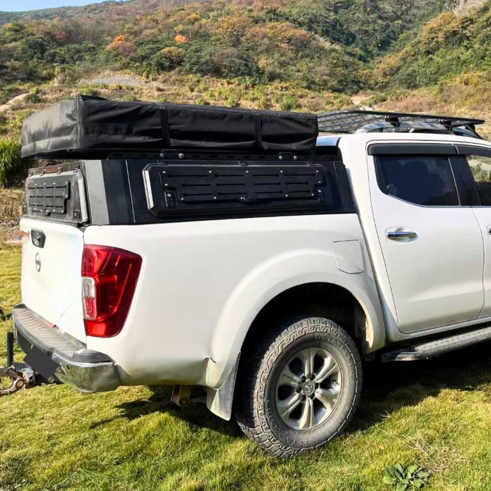 Short Heavy Duty Galvanised Steel Canopy fits Nissan Navara D40 2005 - 2015 Dual Cab Tradie Black Low Rider Profile for Roof Rop Tents