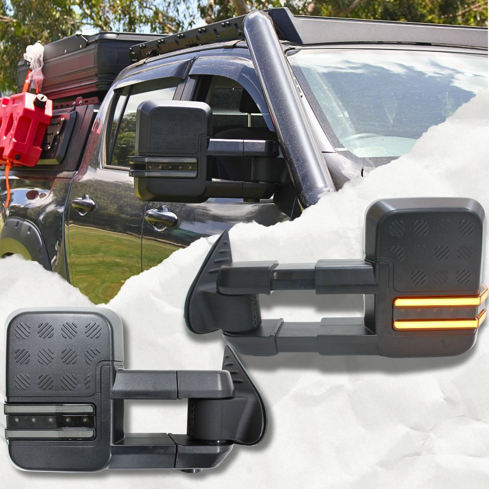 Cobra 4x4 Gen 2 Extendable Towing Mirrors Suit Isuzu Dmax 2012 - 2020 D-max Black Electric LED Indicators Caravan Trailer