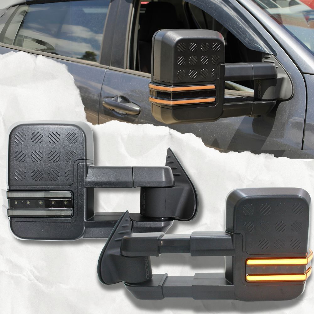 Cobra 4x4 Gen 2 Extendable Towing Mirrors With Blind Spot Sensor Suit Isuzu Dmax 2021 Onwards D-max Black Electric LED Indicators Caravan Trailer