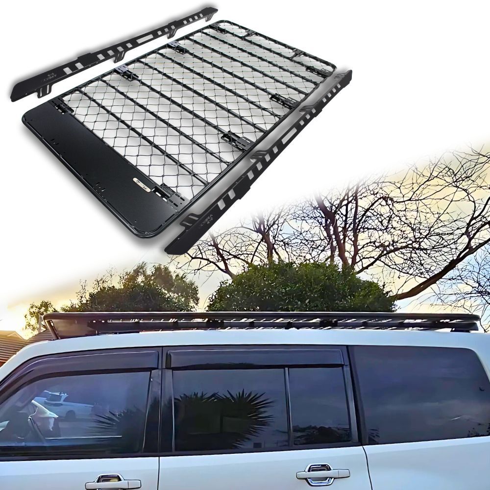 Aluminium Flat Mesh Roof Rack Platform Suits Everest 2015 - 2022 Brackets Black Powder Coated