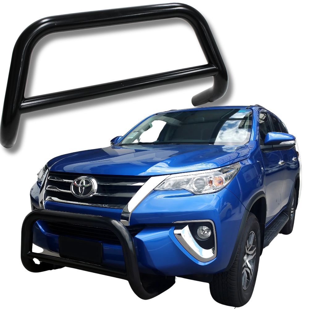 OEM Style Black Stainless Steel Nudge Bar suits Toyota Fortuner 2016 Onwards Bull Front Bumper Guard