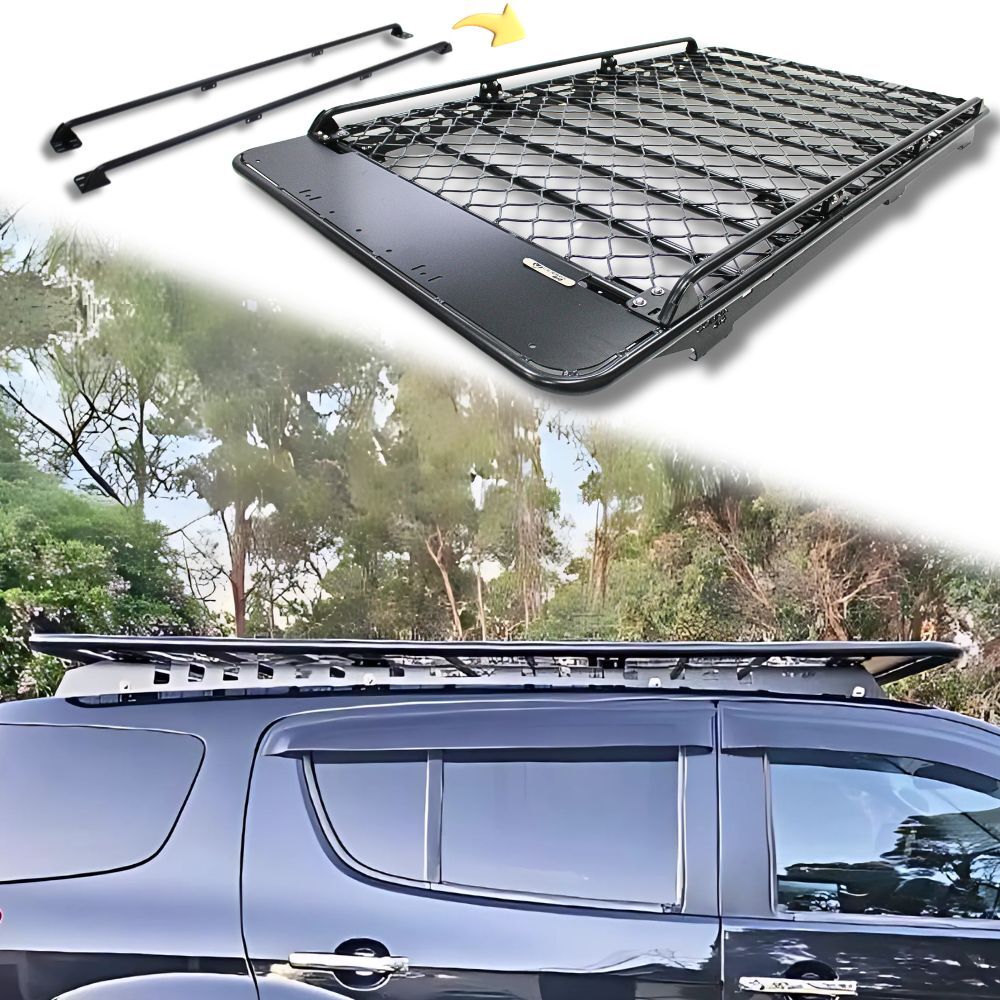 Aluminium Flat Mesh Roof Rack With Removable Side Rails Suits Fortuner 2016 Onwards 220cm x 125cm Platform Brackets Black Powder Coated