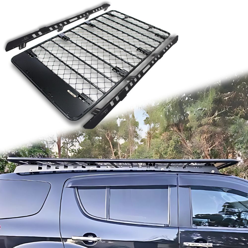 Aluminium Flat Mesh Roof Rack Platform Suits Fortuner 2016 Onwards Brackets Black Powder Coated