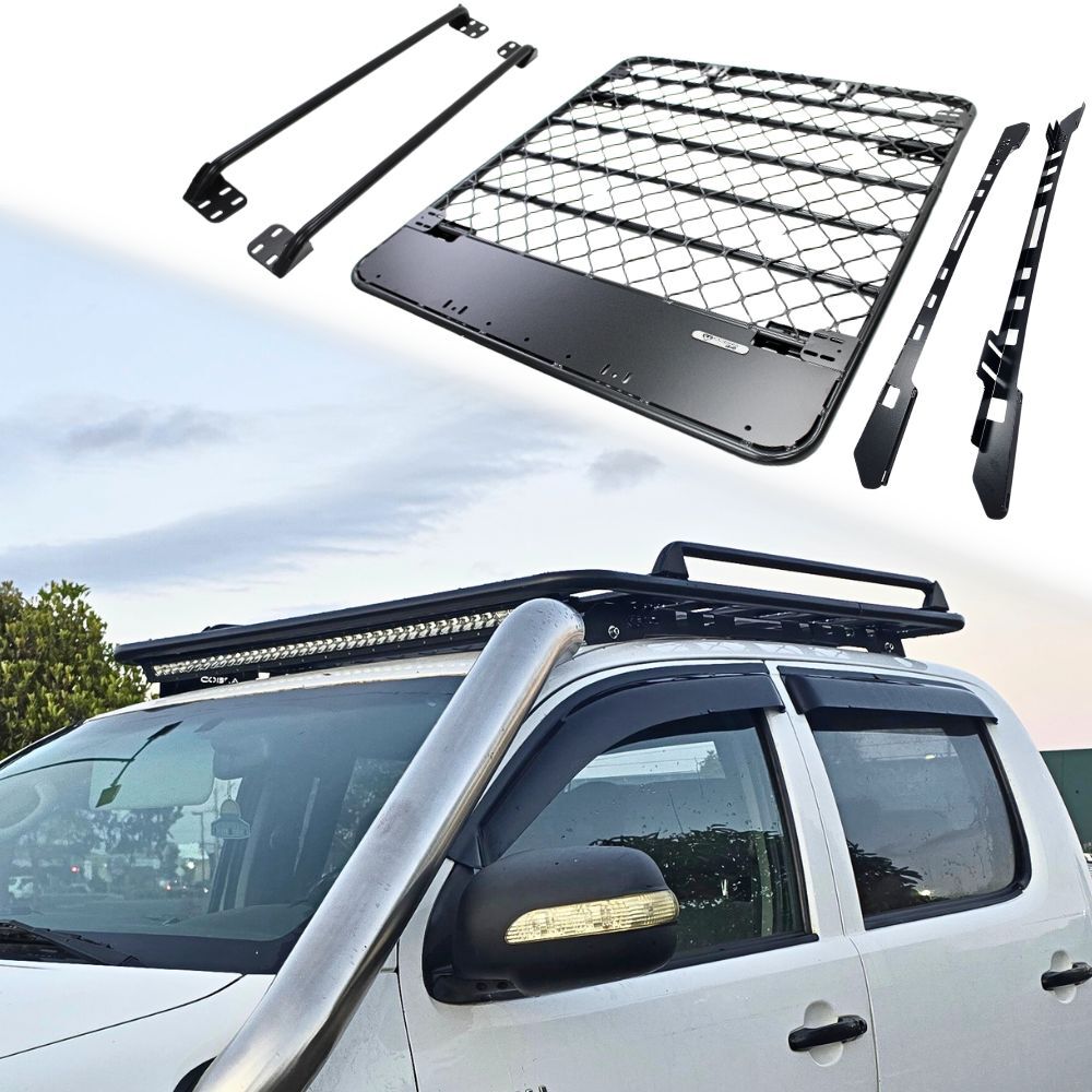 Aluminium Flat Mesh Roof Rack With Removable Side Rails Suits GWM Cannon 2019 Onwards Platform Brackets Black Powder Coated