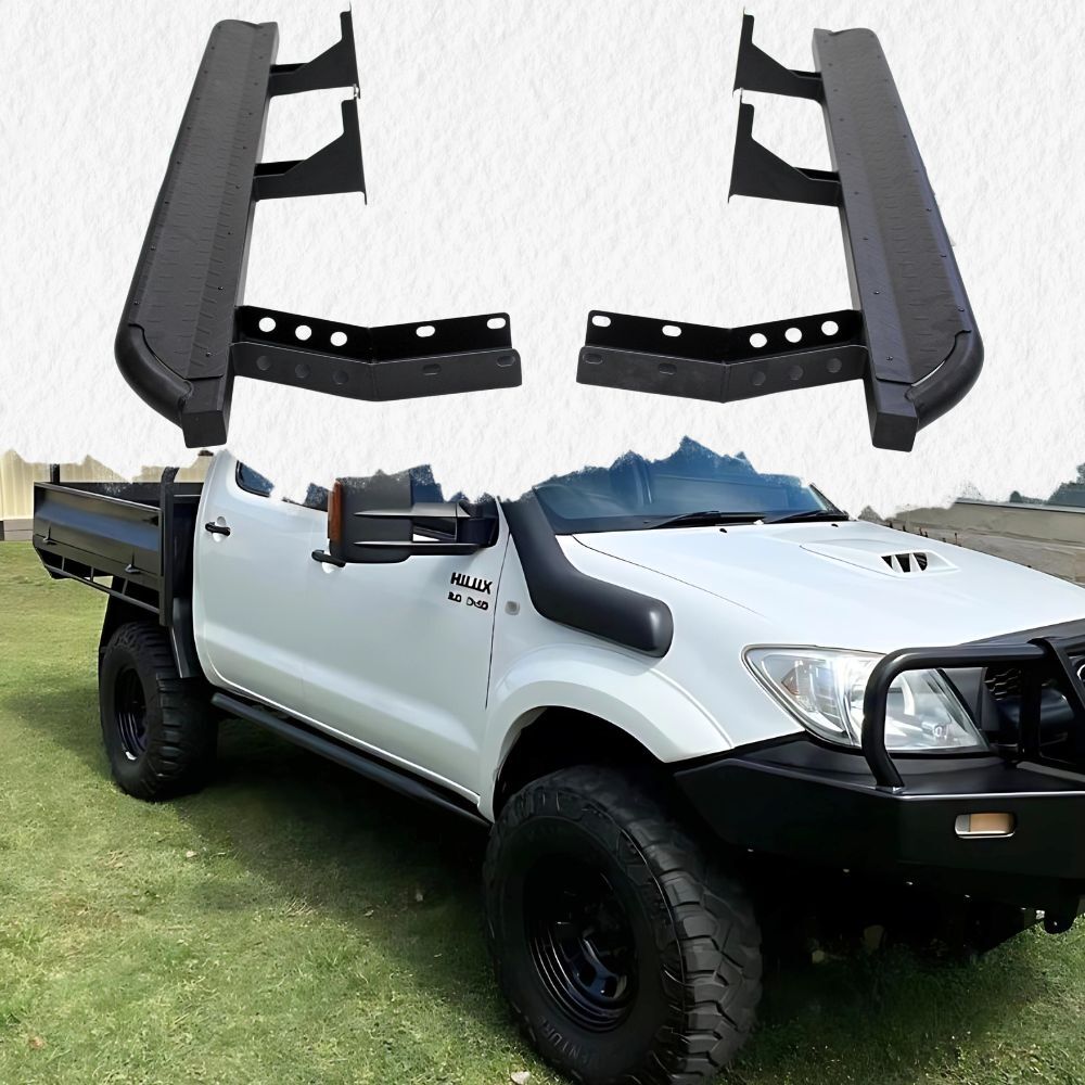 Cobra 4x4 Heavy Duty Angled Rock Sliders Fits Hilux N70 2005 - 2015 Side Steps Black Steel