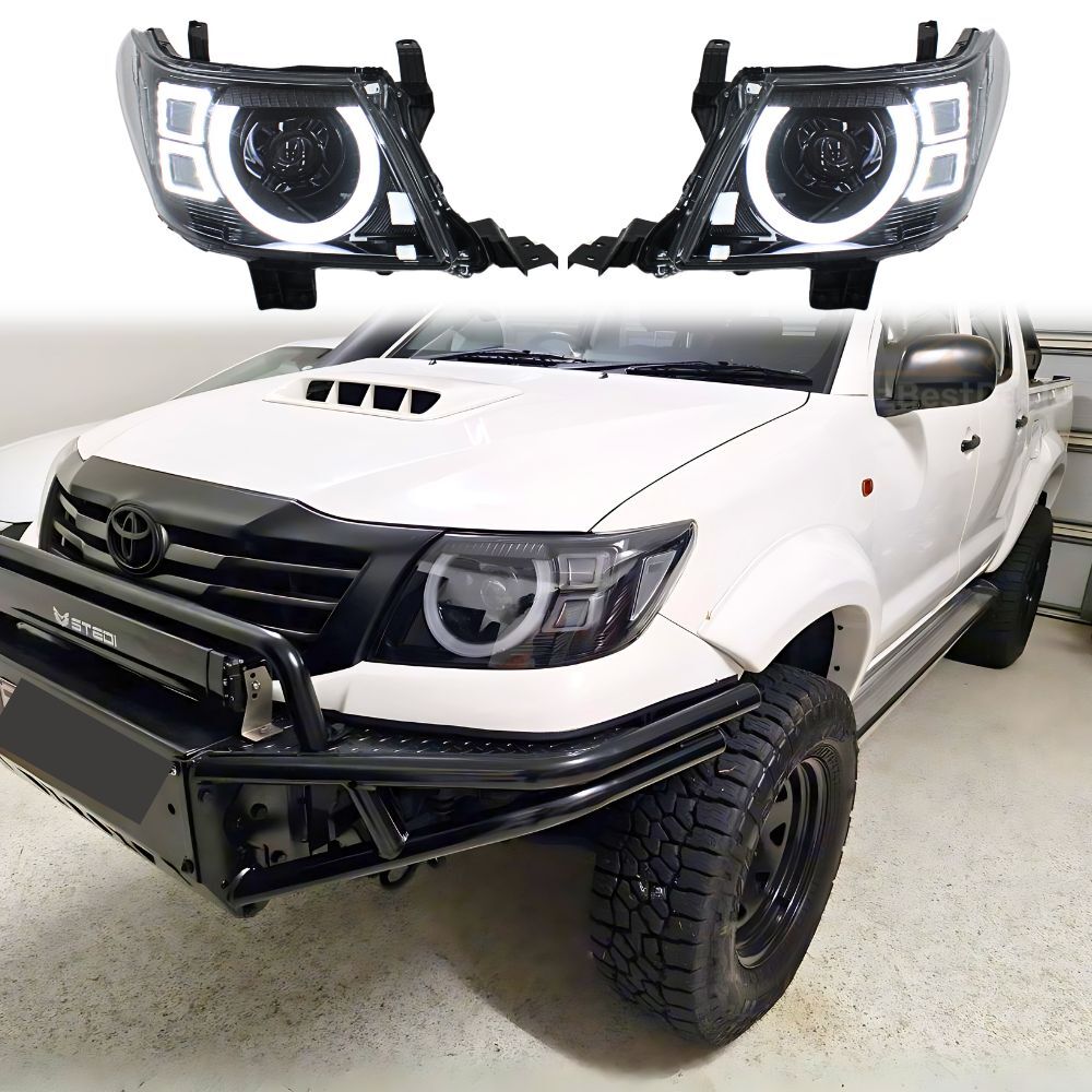 Cobra 4x4 Gen 2 Angel Eye LED DRL Head Lights Lamp Suits Toyota Hilux 2011 - 2015 Facelift Headlights Pair Front